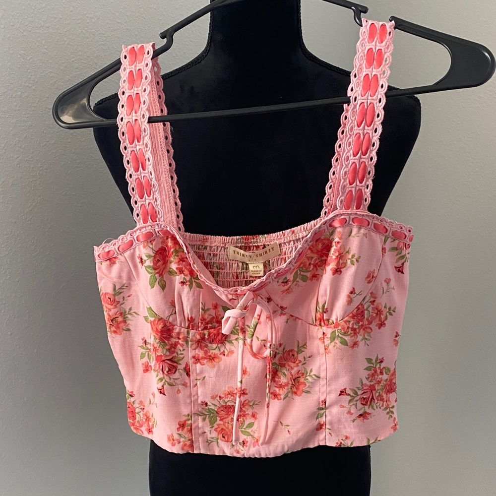 Pink Floral Lace Crop Top